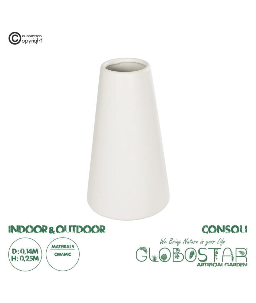 GloboStar® Artificial Garden CONSOLI 21287 Διακοσμητικό Κεραμικό Βάζο Μπεζ Μ14 x Π14 x Υ25cm